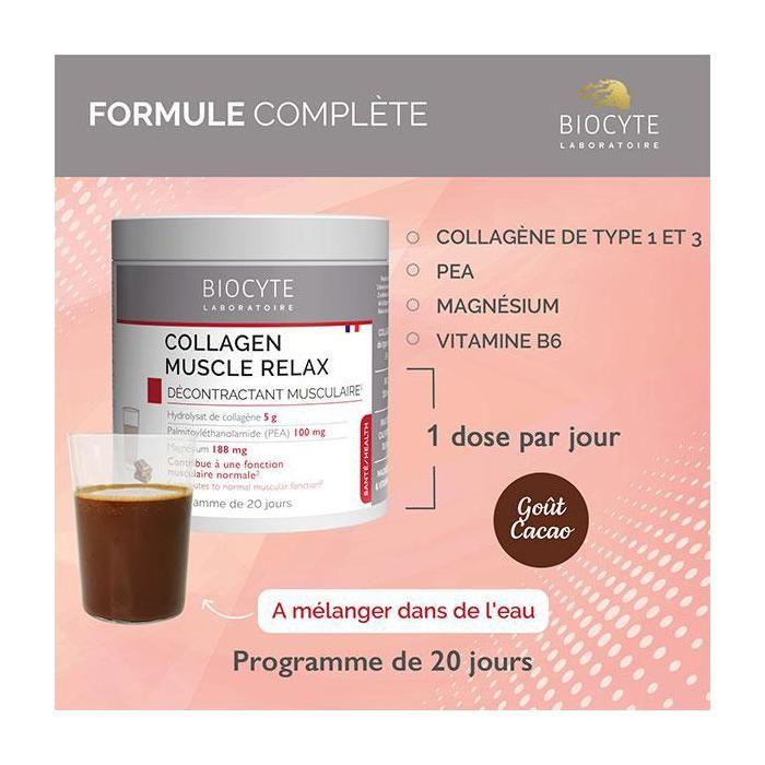 Biocyte Collagen Muscle Relax Hydrolysat De Collagène Goût Cacao 220g