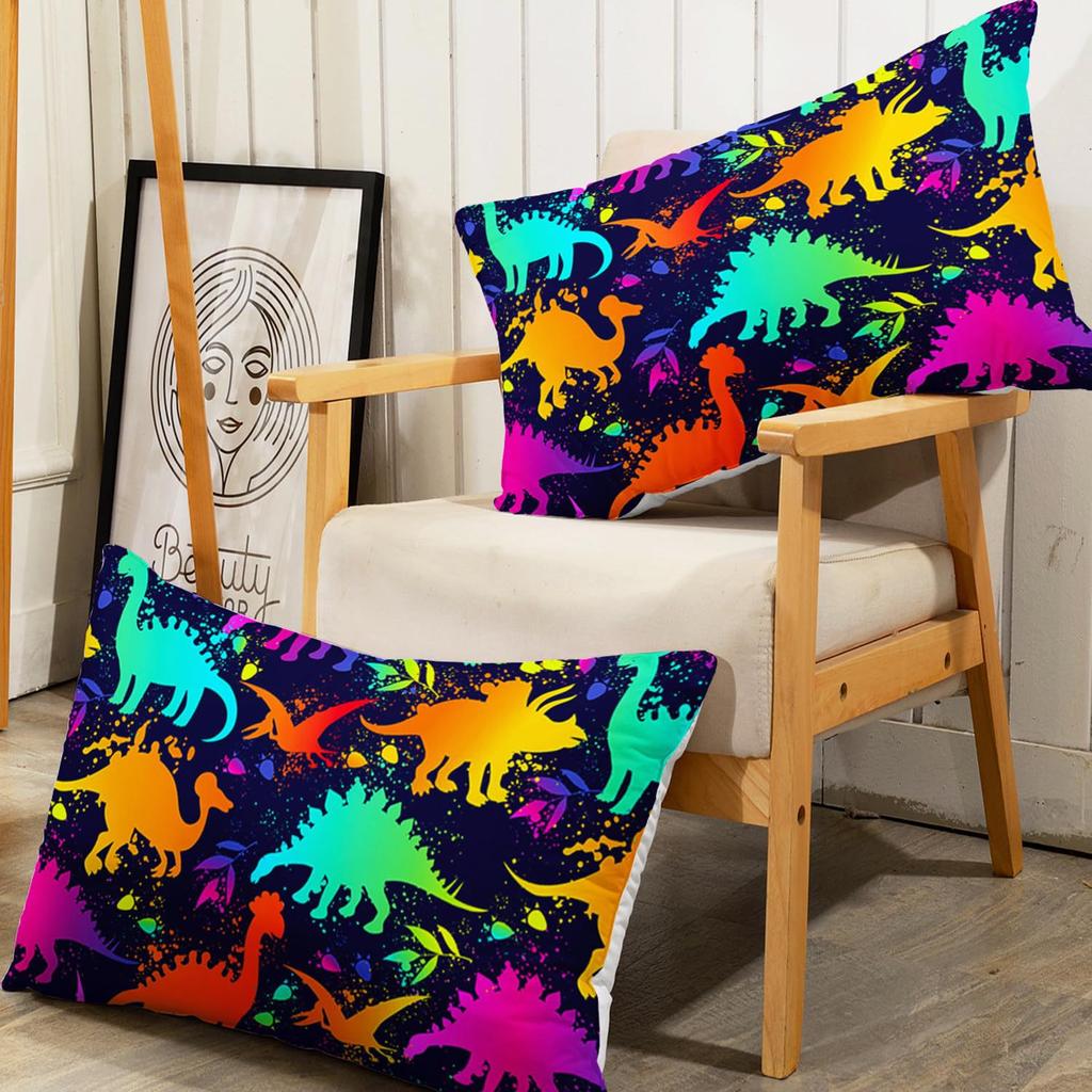 Mehrfarbiges Cartoon-Dinosaurier-Muster Bettmütze Dreiteiliges Digitaldruck Niedliches Muster Bettwäscheset