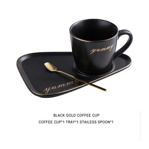 Gold Rim Ceramic Coffee Mug Tumbler Tea Cup and Saucer Set Porcelain Gold Spoon Mugs Cute Bone China Dessert Cups Tea Sets