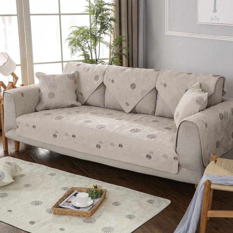 Fabric Double-Sided Quilting Embroidered Sofa Cushion  Direct Sales, Cotton Cloth Washed Sofa Towel Cover Universal In All Seasons