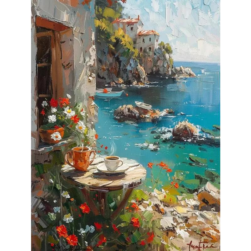 Abstract Colorful Graffiti Town Landscape Canvas Painting Modern Art Window Sea View Aesthetic Posters Prints Living Room Decor