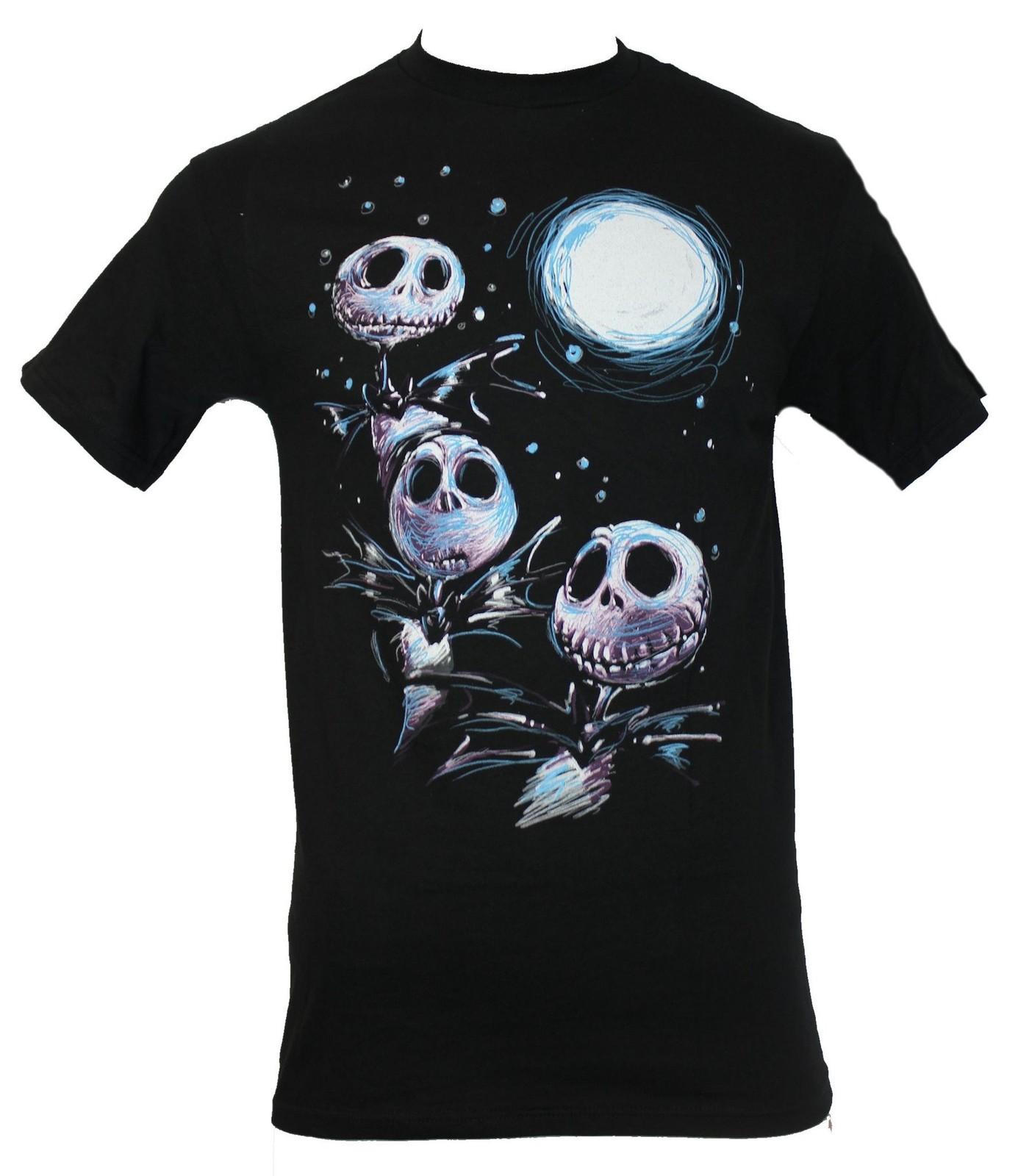 Nightmare Before Christmas Mens T-Shirt - Triple Jack Skellington Moon Drawing XL