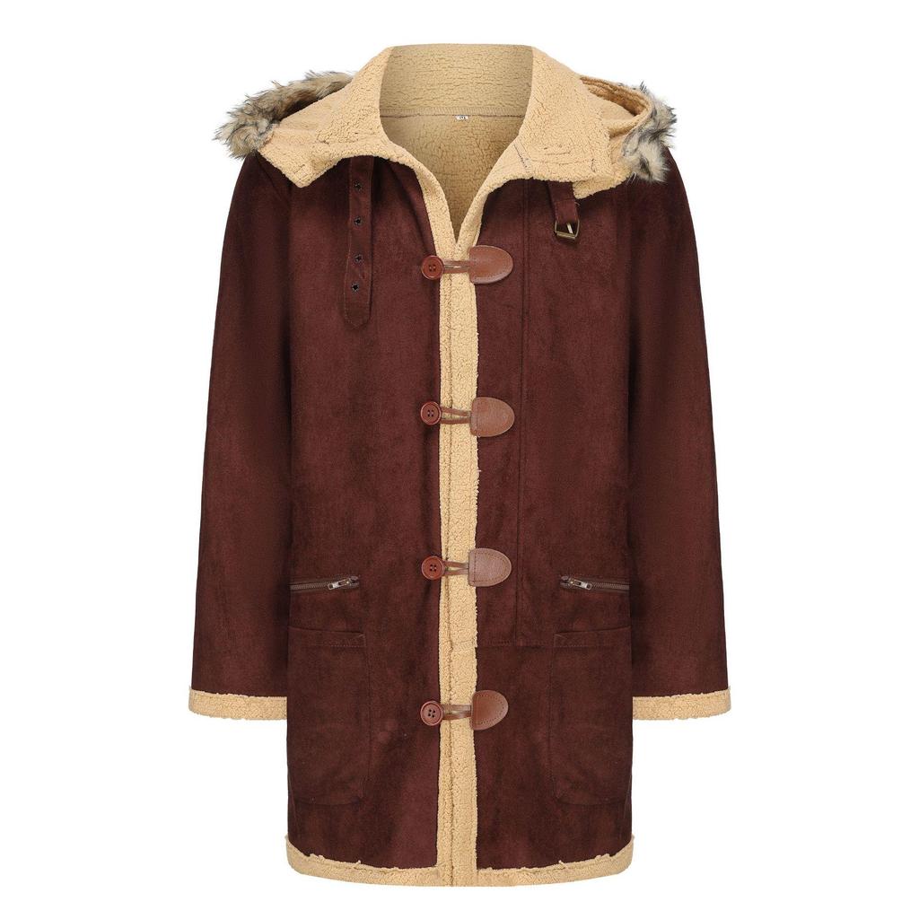 Cappotto da uomo con cappuccio in ecopelle foderato in shearling - Giacca Autunno/Inverno
