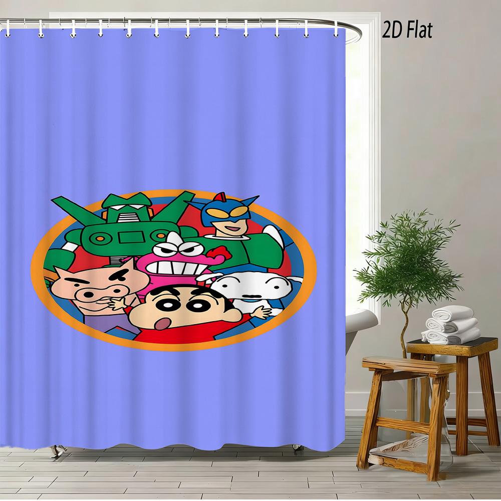 Crayon Shin-Chan The Movie Ora To Hakase No Natsuyasumi 2D Print Waterproof Shower Curtain, Blue Anime Bathroom Decor With Hooks