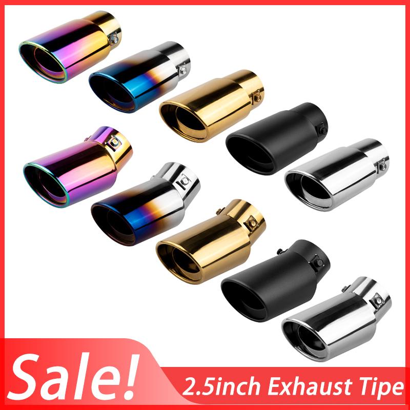 1PCS 2.5" Inlet Car Auto Exhaust Muffler Tip Pipe  Stainless Steel Chrome Trim Rear Tail Throat For Most Cars