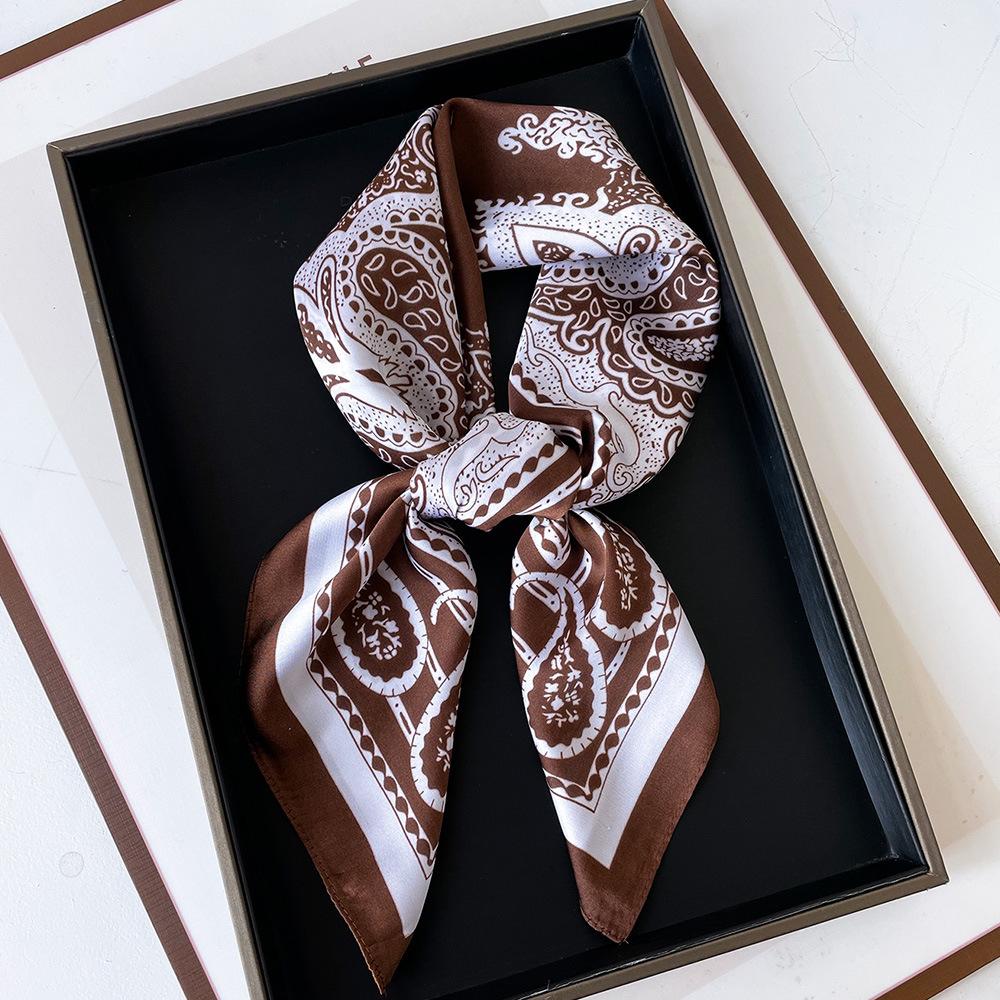 Simulation Silk 71 Retro Small Square Scarf Women's Cashew Flower Black Silk Scarf Thin Scarf Temperament Scarf Scarf Scarf Scarf Tied Bag Decoration