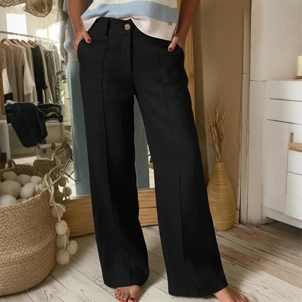 Women's Comfortable Wide,Leg Pants With Button And Zipper Pockets, Casual Straight Leg Pants