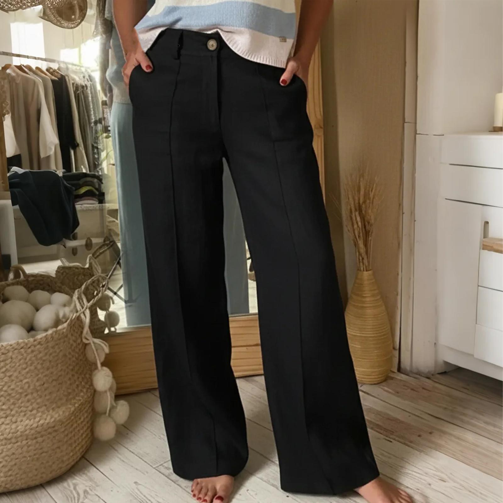 Women s Comfortable Wide-Leg Pants With Button And Zipper Pockets, Casual Straight Leg Pants XL