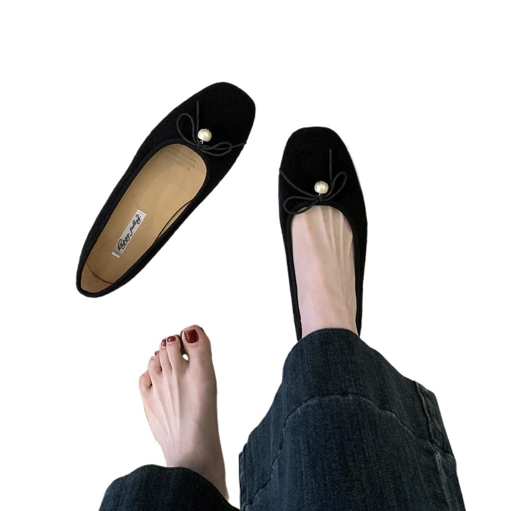 French red flat-bottomed bow single shoes women's shoes 2025 new autumn retro evening breeze gentle Doudou floating shoes