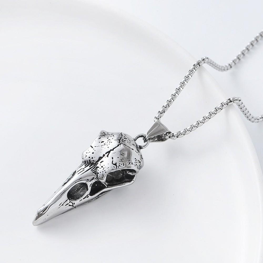 304 Stainless Steel Bird Skull Necklace Vintage Viking Crow Necklace for Men and Women