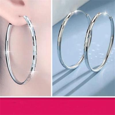 925 Sterling Silber Glänzende Creolen Für Frauen 3,0mm Mode Ohrring Schmuck Frauen Große Ohr Geschenk