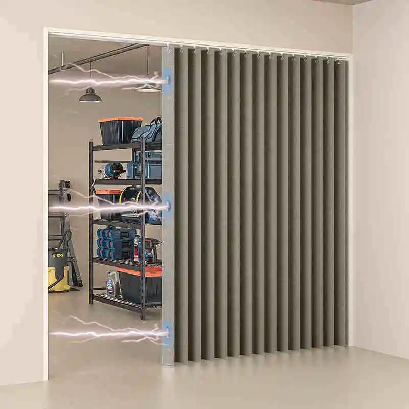 Pleated Folding Door Curtains Natural Blackout Room Valance Curtains with Hooks for Door Way, Accordion Style Closet Privacy
