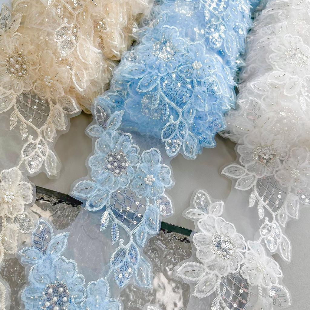 Colored Lace Eugen Dress Beaded Sequins Flowers Barcode Clothing Dress Wedding Dress Decorative Lace