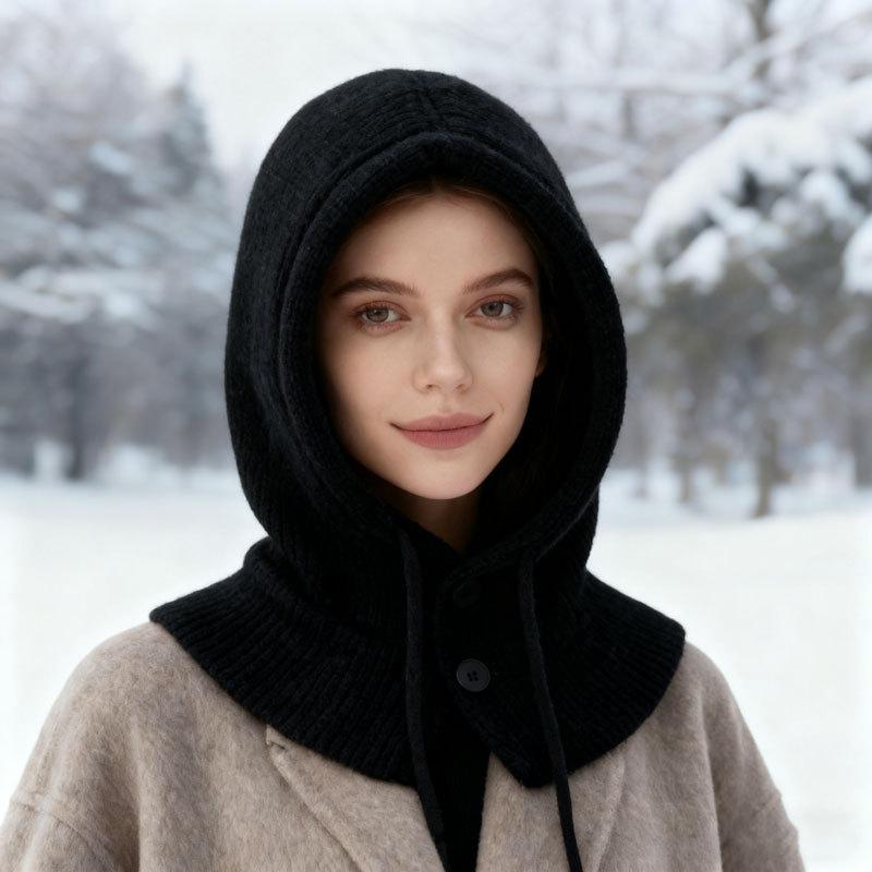 Winter Warm Hooded Scarf Hat Knit Balaclava for Women Men Winter Neck Gaiters Beanie Skull Cap Drawstring Neck Warmer Fashion