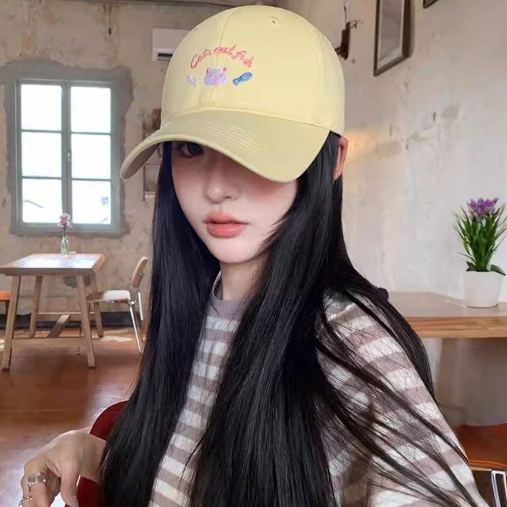 Casual Embroidery Baseball Cap Cartoon Cat Breathable Sunshade Hat Adjustable Wide Brim Hat