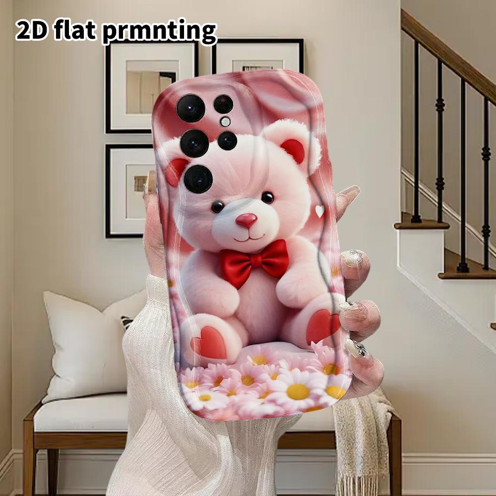 Phone Case: 2D Flat Samsung Galaxy A34 A35 M05 M06 S20 S22 S21 FE Plus 5G Protective Case, Couple Style, Pink Little Bear, Christmas and Halloween Gif