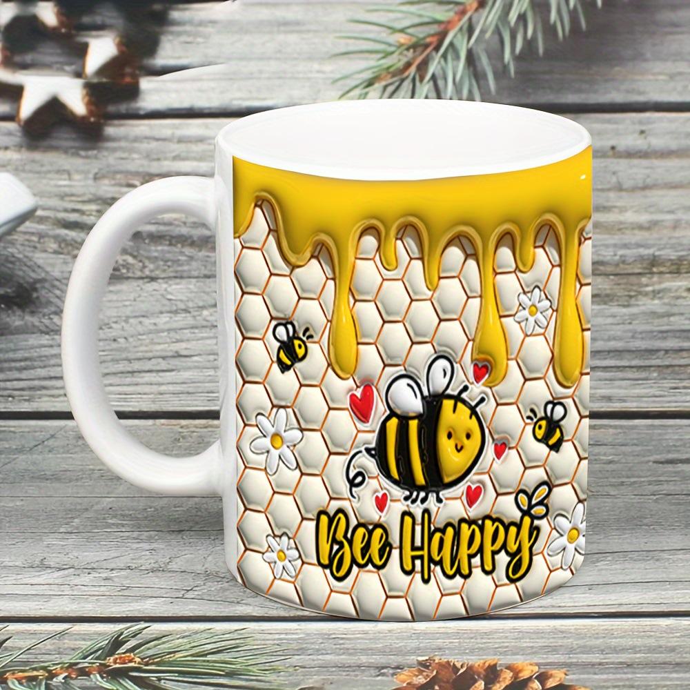 

Bee Happy Ceramic Coffee Cup 3D Milk Tea Water Cups Creative Breakfast Mug Household Drinkware Birthday Gift 330ml білий
