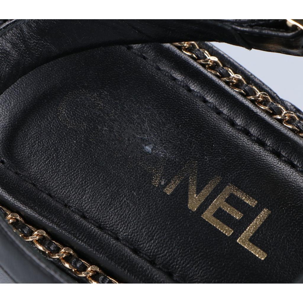 Chanel G46613 CC Logos Matelassé/Kette Plateau Sandalen Schuhe 37 1/2C Schwarz / goldGebraucht