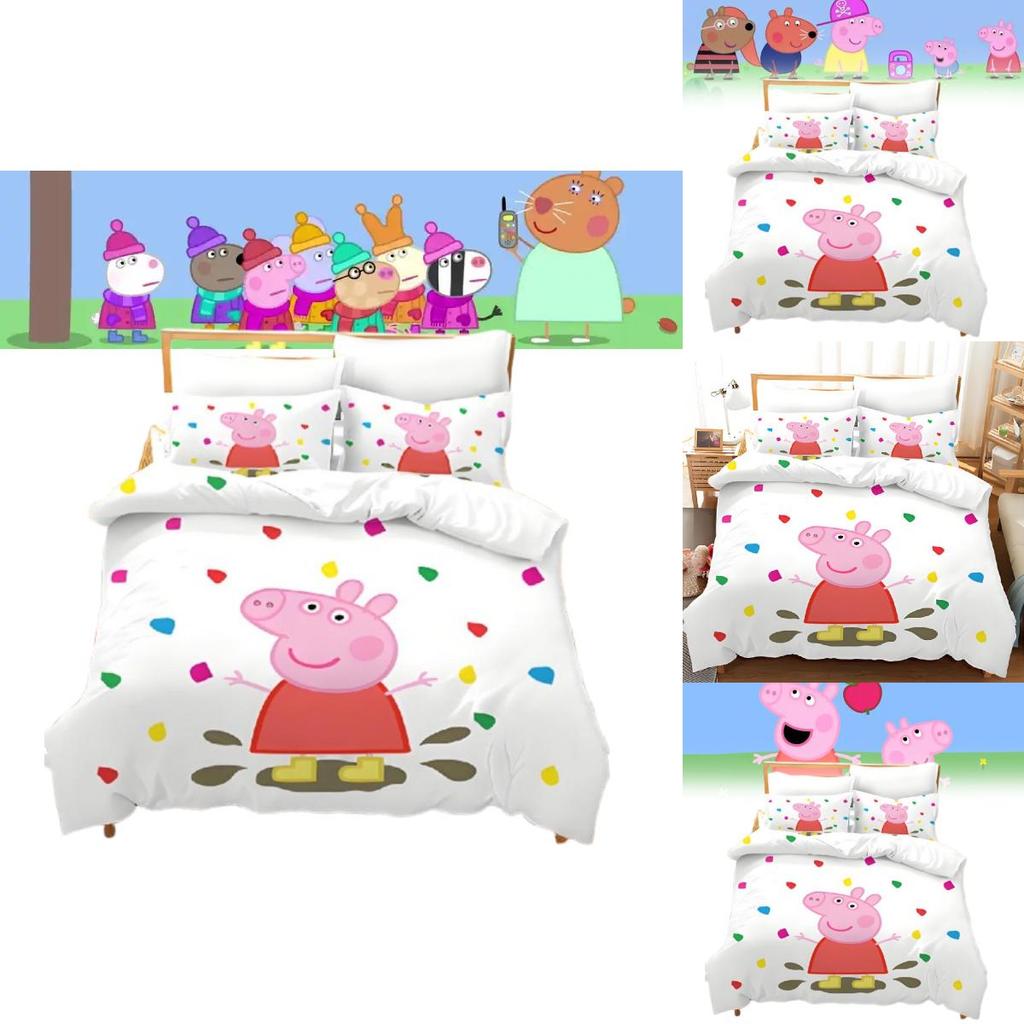 Cartoon Peppa Pig Digitaldruck Bettwäsche-Set mit Daunenbettbezug zur Schlafzimmerdekoration