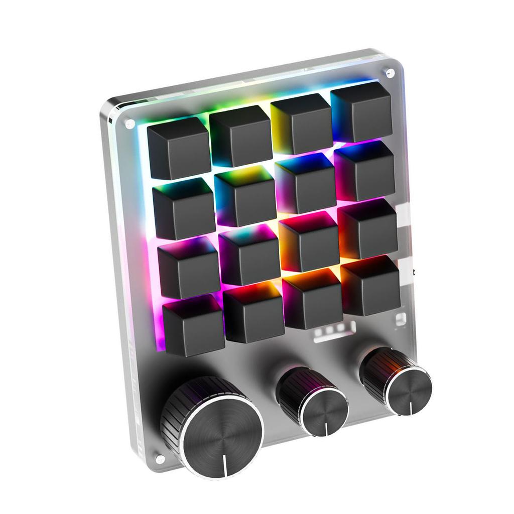 Programmable Ro Keyboard 16-Keys 3 Knob Gaming Keypad with USB Wired+ Mode Volume Controller