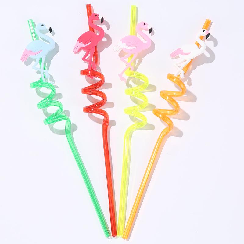 4PCS Flamingo Sipper Drink Straw PVC Soft Plastic Sipper Bar Birthday Party Restaurant Art Sipper