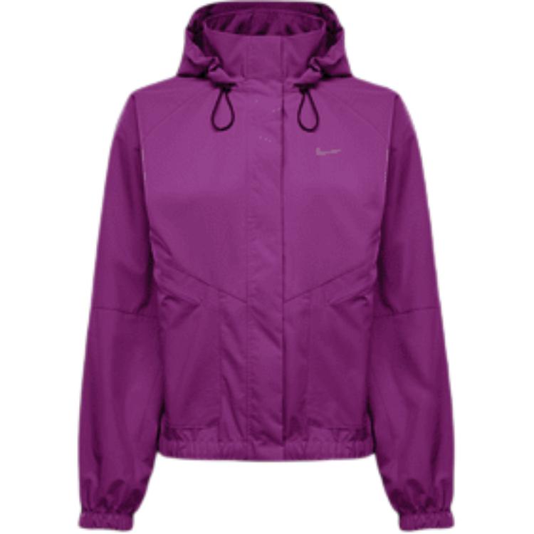 Nike Solid Color Drawstring Hooded Zip-Up Long Sleeve Jacket Women jackets Purple FB7493-518