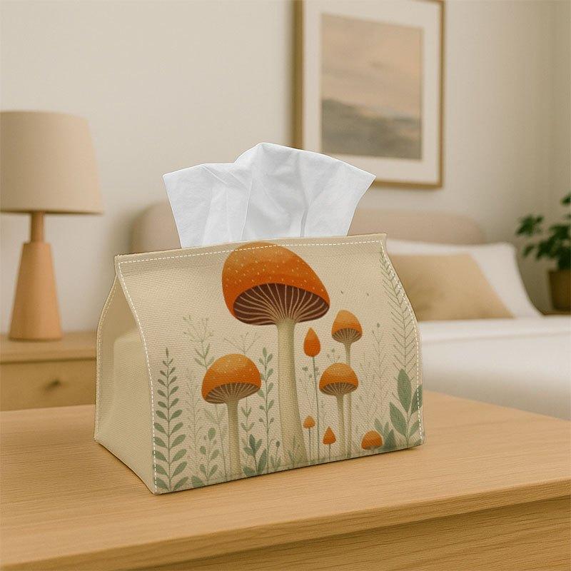 1pc Mushroom Tissue Box Cover Compatible for Kitchens with Beige Botanical Mushroom Pattern, Tissue Holder for Home, Car, Christmas, Halloween- Decora