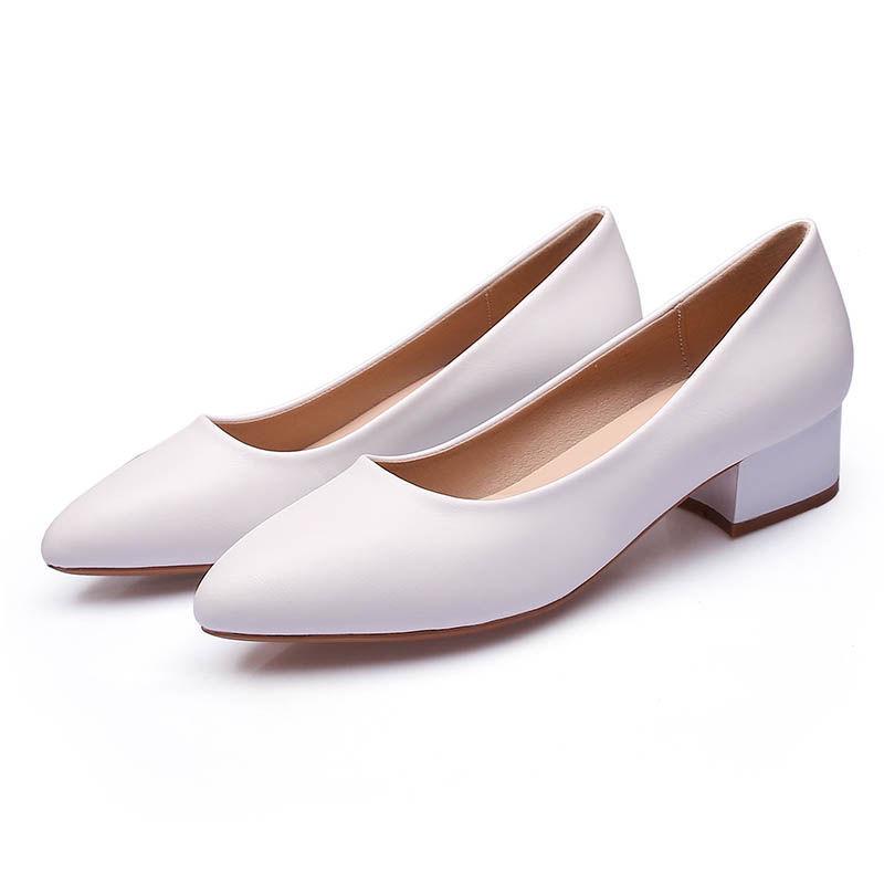 

[Распродажа] Женские туфли из коровьей кожи на среднем каблуке, весна 2025 - Массивный белый дизайн с низким вырезом 34