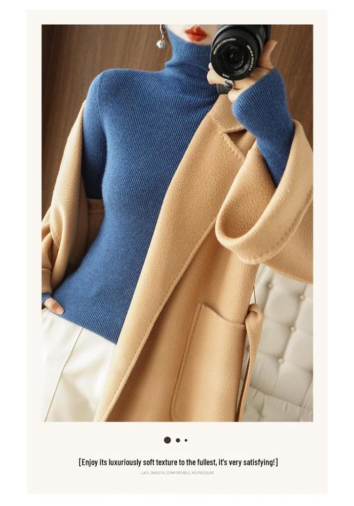 Women's Slim Fit High Neck Knit Sweater - Autumn/Winter Base Layer Pullover