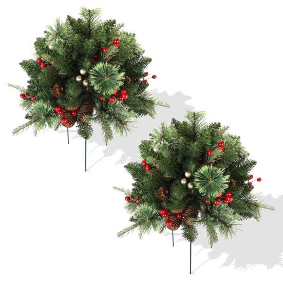Lighted Artificial Christmas Urn Filler Battery Operated Pre-lit Xmas Pine Tree with Tripod Stake And 50 LED Light Outdoor Planter Filler