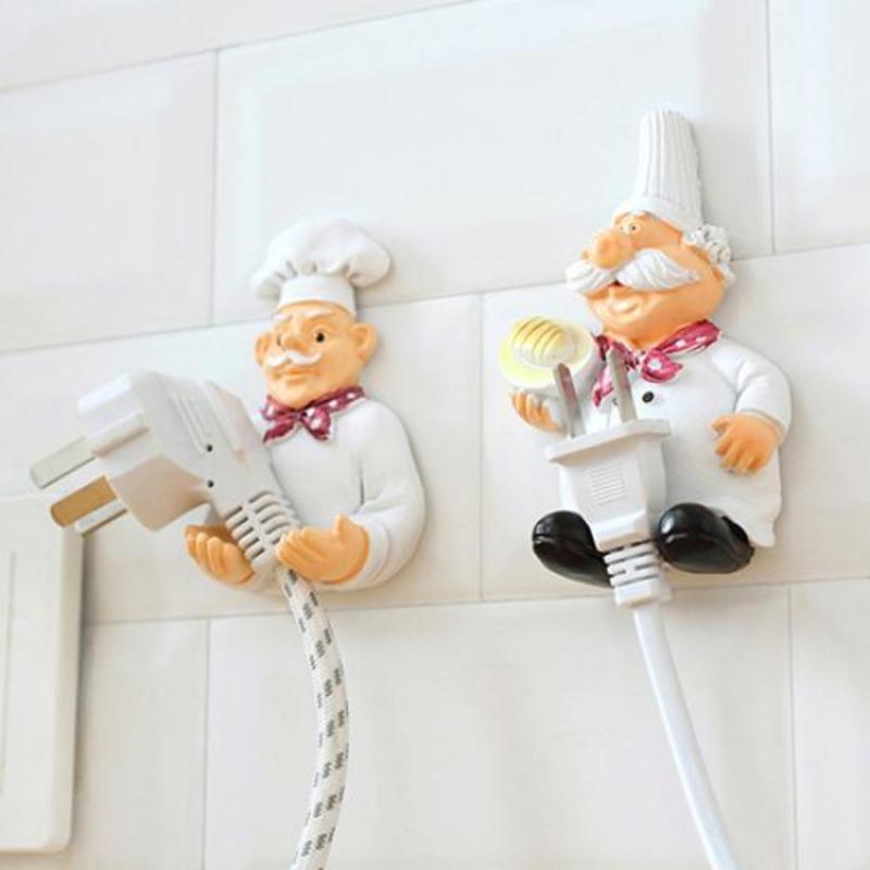 1Pc Creative Lovely Cartoon Chef Strong Storage Rack Hook Wall Decor Plug Holder