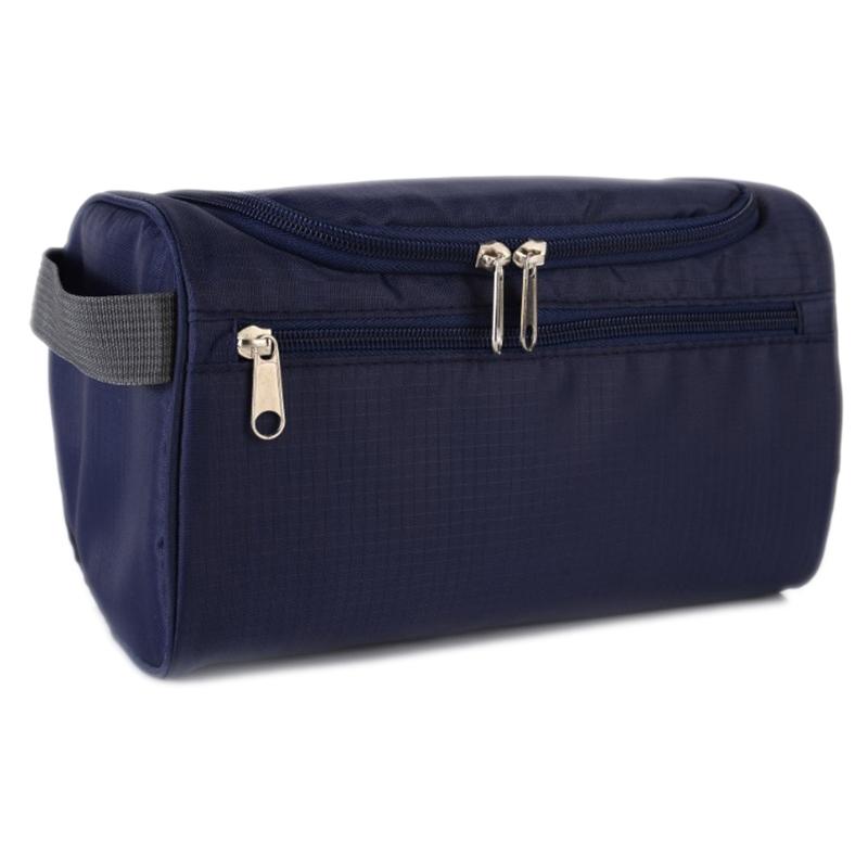 

300D Oxford Cloth Women Makeup Bag Portable Travel Toiletry Cosmetic Storage Bag Grid Navy Blue
