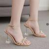 Large Size High-heeled Sandals Women Outside Wear Rhinestone Bow Solid Color Fine High Heels