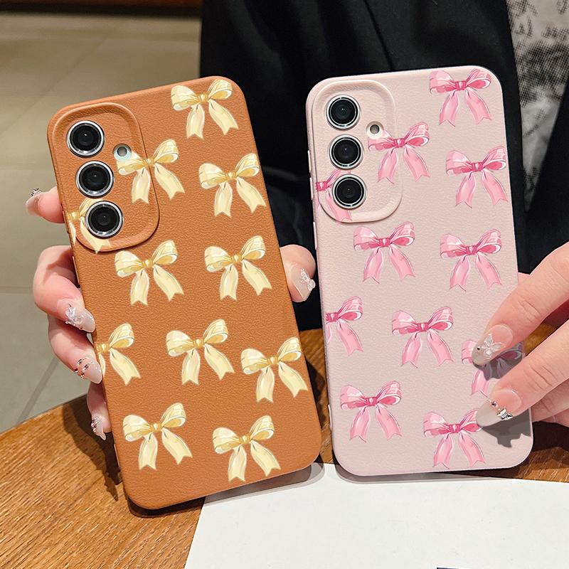 Nárazuvzdorný měkký kryt na telefon s potiskem mašličky pro Samsung S25 S24 FE S23 Ultra S22 A36 A56 A55 A16 A26 A35 Textura kůže TPU Tenký matný nárazník