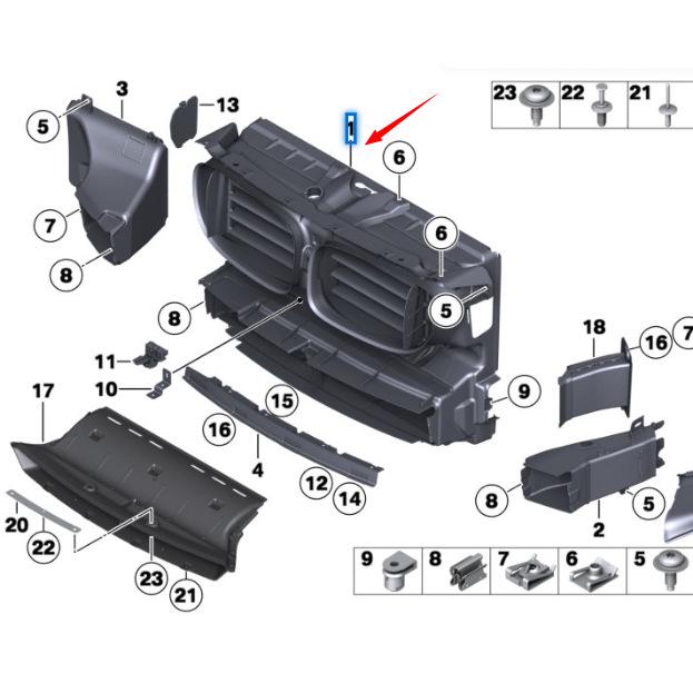 Främre luftkanal för BMW 7-serie F01/F02 (Del 51747183854)
