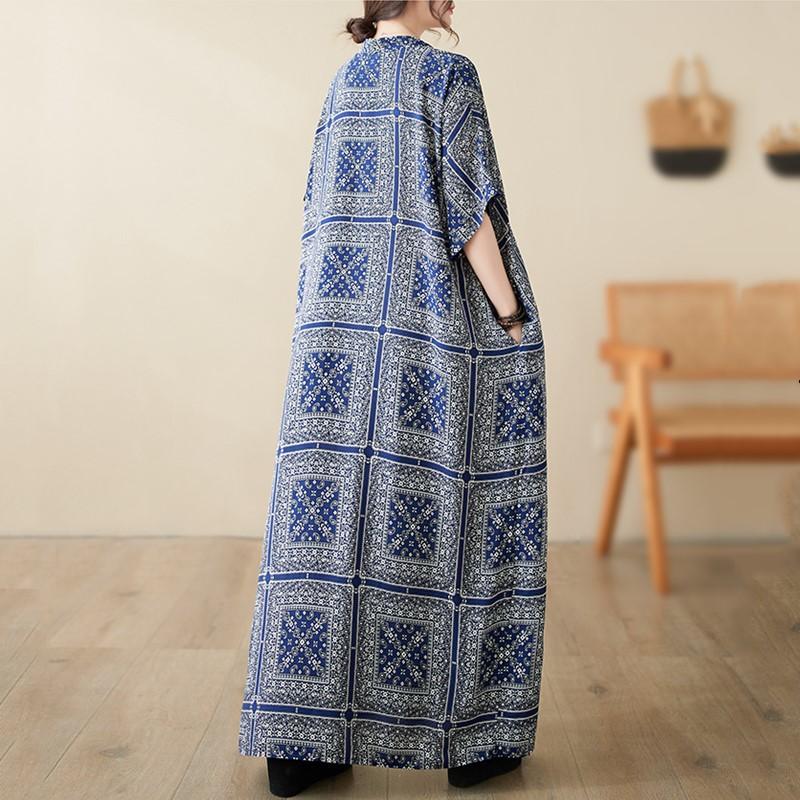 Short Sleeve Plus Size Cotton Vintage Dresses for Women Casual Loose Maxi Long Summer Beach Dress