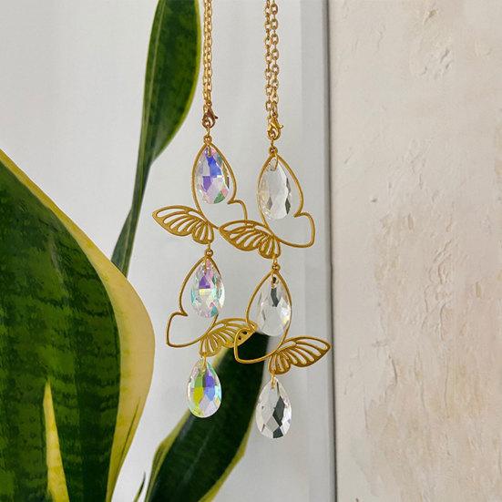 Sun Catcher Butterfly Crystal Hanging Ornament Iron Metal Frame with Gold-Plated Finish Light