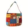1pc Bohemian Single Shoulder Bag, Large Capacity, Canvas, Checkered Pattern, Mixed Color, with Drawstring Closure and Lining, for Spring, Summer