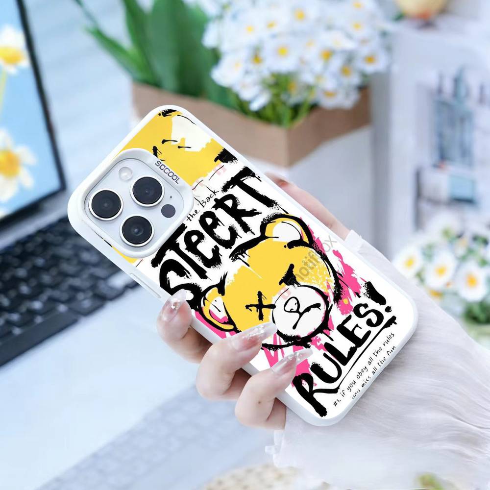 HOT Colorful Graffiti Bear  Phone Case For iPhone17, 16,15,14,13,12 Pro Max white Candy Matte Shockproof Cover