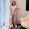 Season long-sleeved pajamas silk new three-piece set ice and snow pajamas women's loungewear trousers set silk pajamas women's autumn