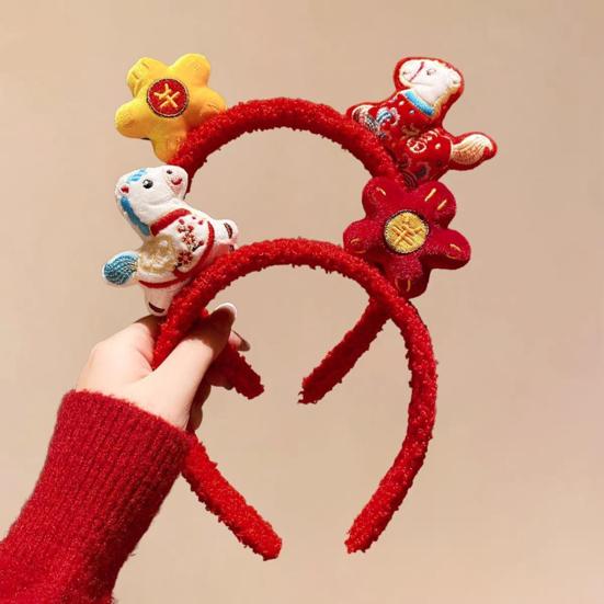 Yousheng 2026 Year of Horse Headband Plush Soft Comfortable Bright Red Hair Hoop 2026 Zodiac Hair Accessory Festive Joyful Decoration