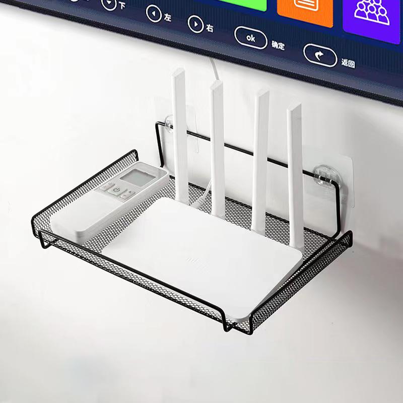 Carbon Steel Wall-Mounted Router Shelf No-Drill Space-Saving Organizer for Tv Top Boxes Keys Small Items In Living Room Bedroom bianco