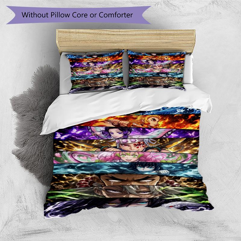 3pcs Duvet Cover Set (1*Duvet Cover + 2*Pillowcase, Without Core), Demon Slayer Print Bedding Set, Bedroom Decor, All‑Season, Gift