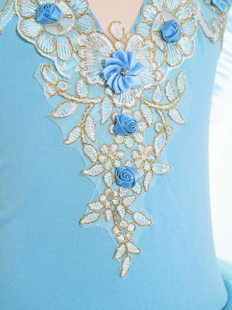 Girls Princess Tutu Dress with Flying Sleeves & Lace Flower Decor, Adjustable Spaghetti Straps, Mesh Skirt + Headdress for Dance Party