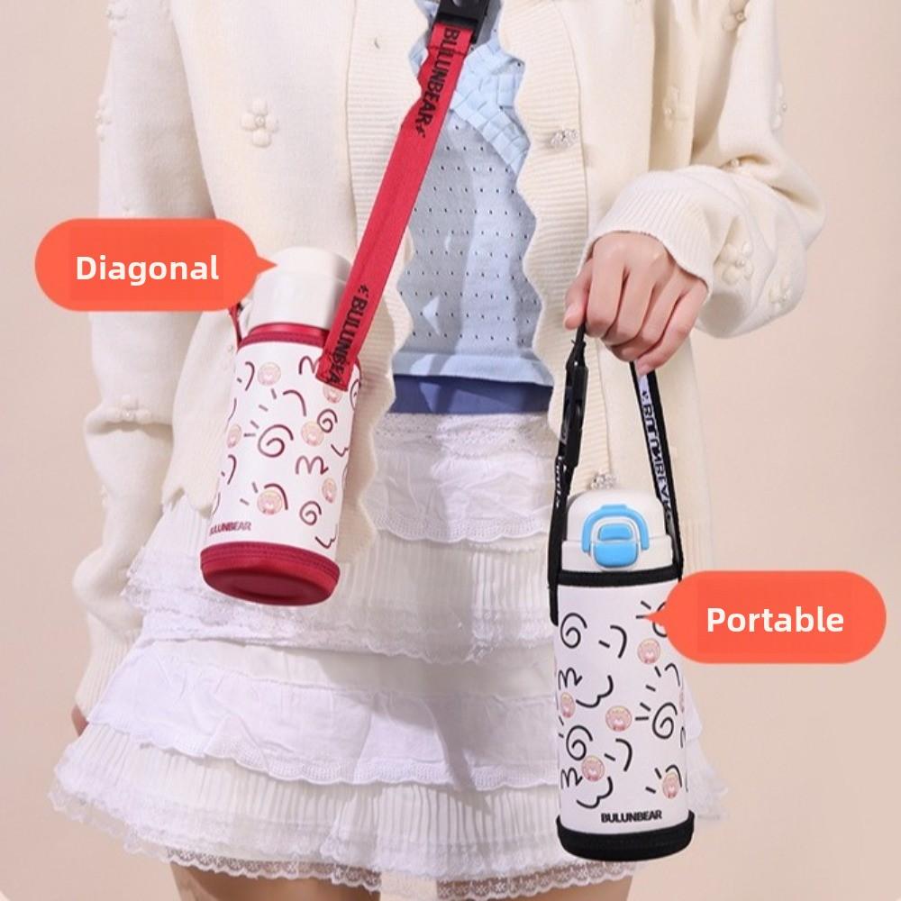 Cute Cartoon Print Sport Water Bottle Bag PU Eco-friendly Cup Holder with shoulder Strap Portable Cup Protective Cover