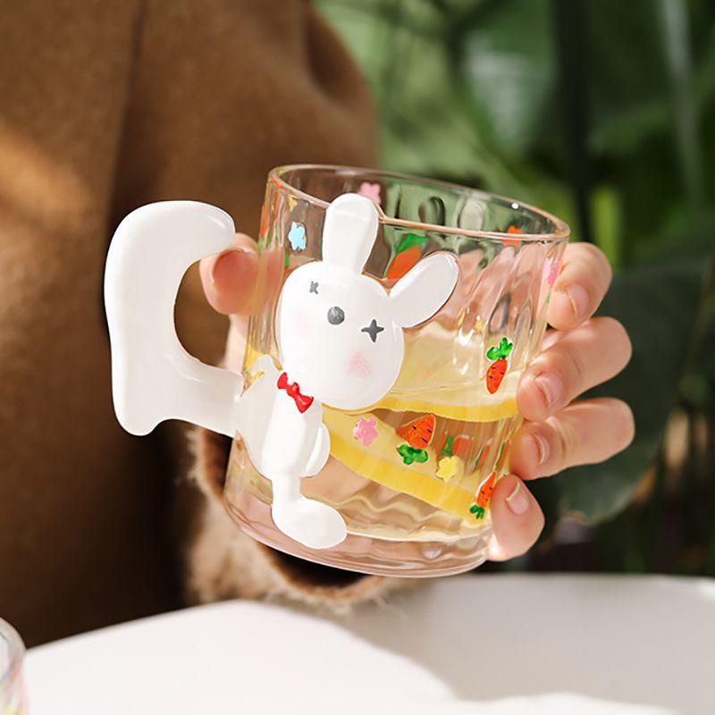Rabbit Hand-painted Glass Cup High Appearance Value Household Juice Water Painted Drinking Glasses  Ice Coffee Cup Drinkware