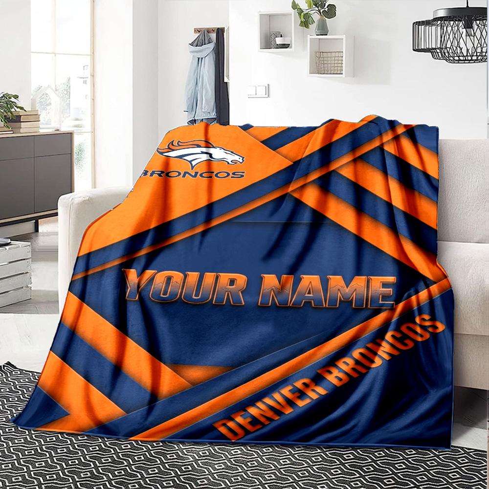 Name Custom Denver Broncos Print Flannel Blanket High Quality Warm Comfortable Cover for All Seasons Perfect for Gifts Home Decor