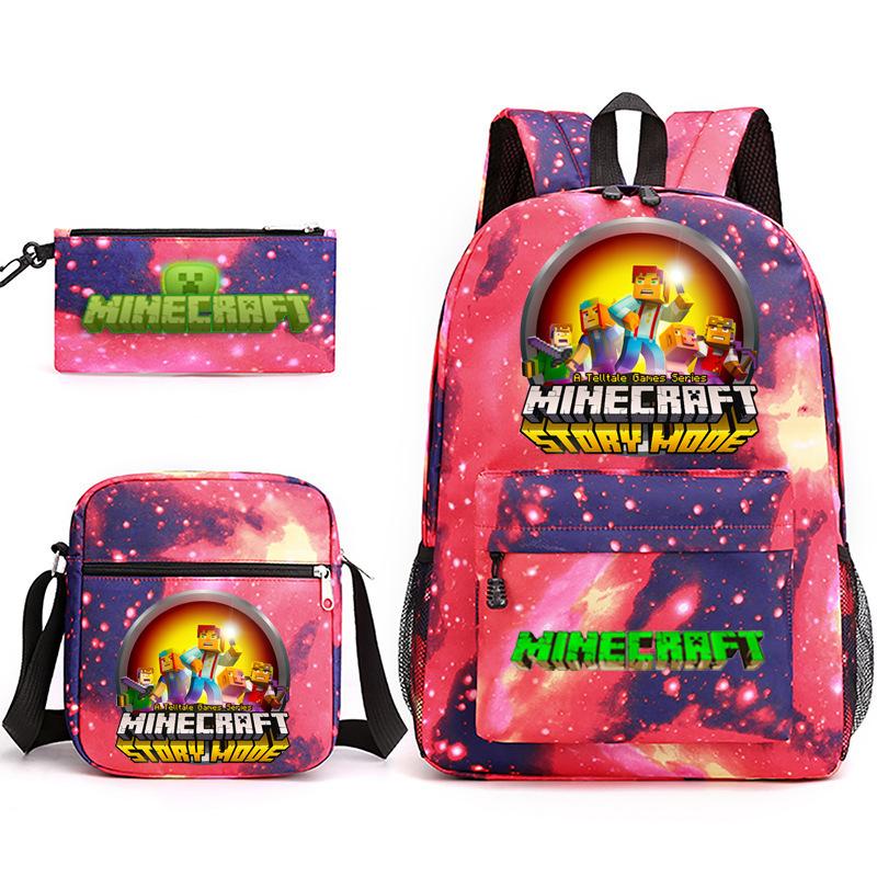 Large Capacity Schoolbag with Shoulder Strap; Student Three-piece Pencil Case Set