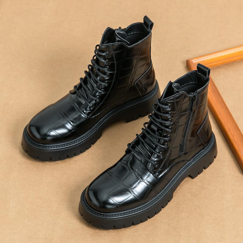 Fashion Luxury Brand Men's Autumn and Winter Crocodile Leather Side Zipper High Top Boots Fashionable New Men's Comfortable Short Boots