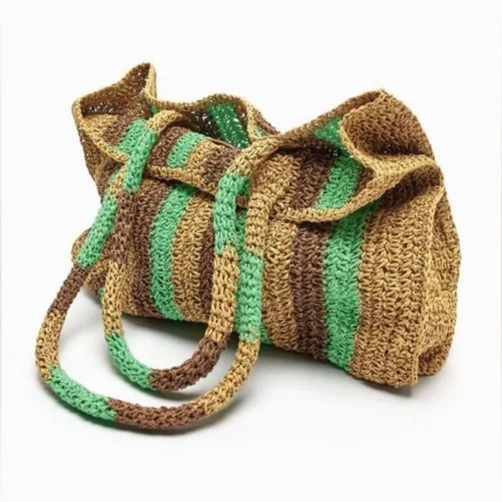 Advanced Striped Woven Bag, Handmade New Large Capacity Woven Bag, Single Shoulder Tote Bag, Women's Beach Bag
